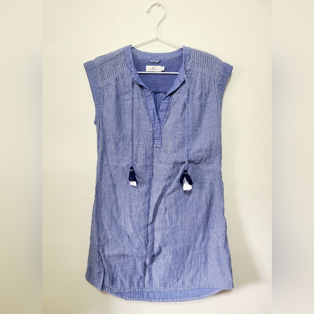 Vineyard Vines Textured Blue Tassel Mini Dress